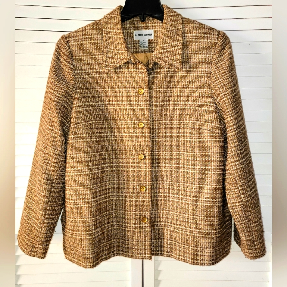 Alfred Dunner Brown Tweed Button-Front Blazer